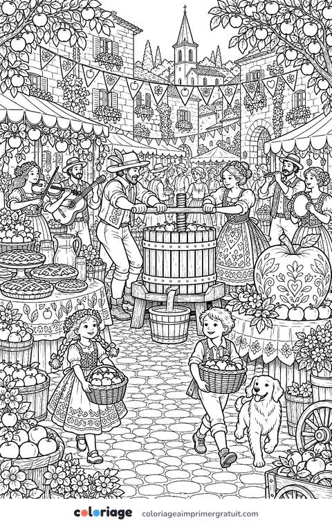 Coloriage fête de la pomme
