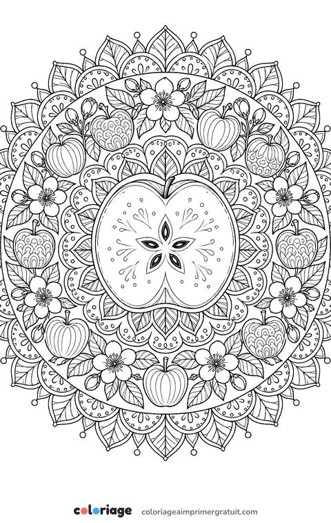Coloriage mandala de pommes