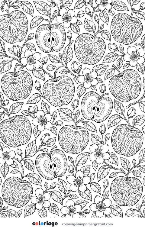 Coloriage motif de pommes vintage