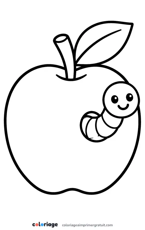 Coloriage ver qui sort de la pomme