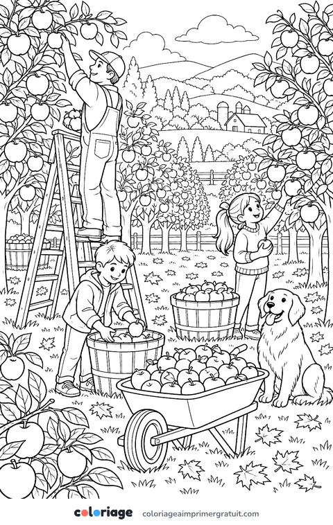 Coloriage verger d’automne