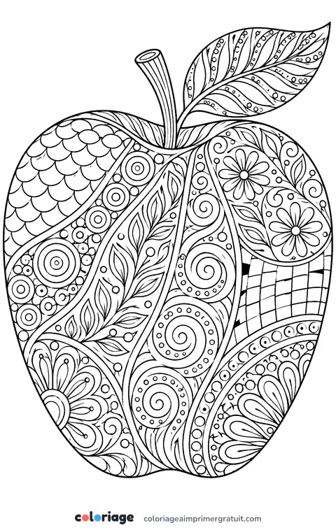 Coloriage pomme zentangle
