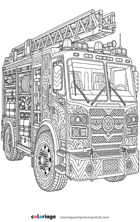 Coloriage camion de pompiers détaillé