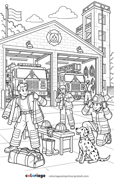 Coloriage caserne des pompiers