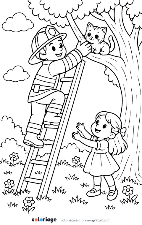 Coloriage sauvetage du chaton