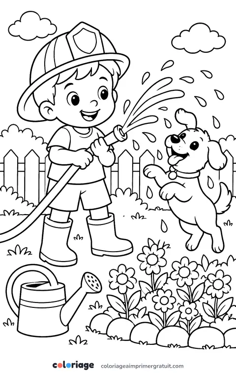 Coloriage pompier du jardin