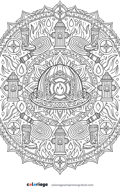 Coloriage mandala des pompiers