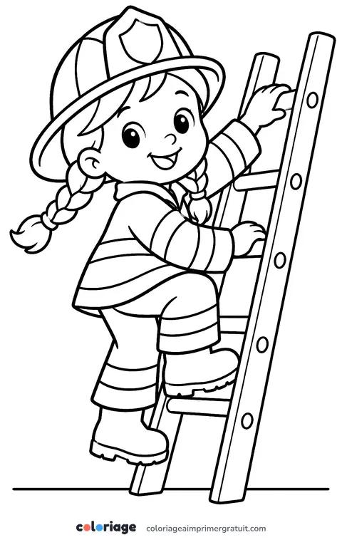 Coloriage petite pompière sur l’échelle