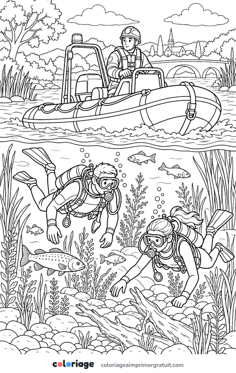 Coloriage plongeurs pompiers