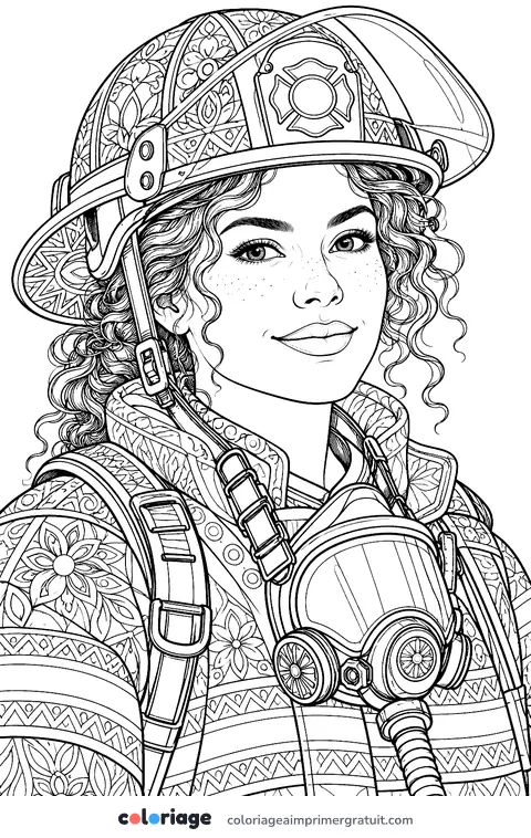 Coloriage portrait de pompière