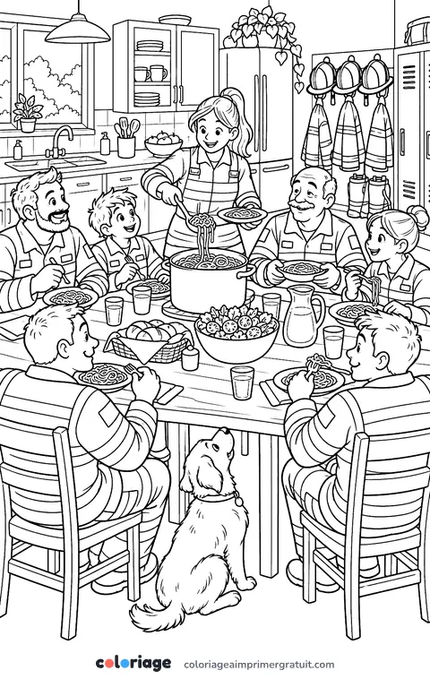 Coloriage repas à la caserne