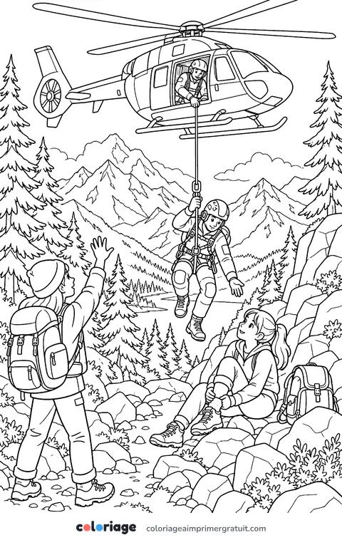 Coloriage secours en montagne