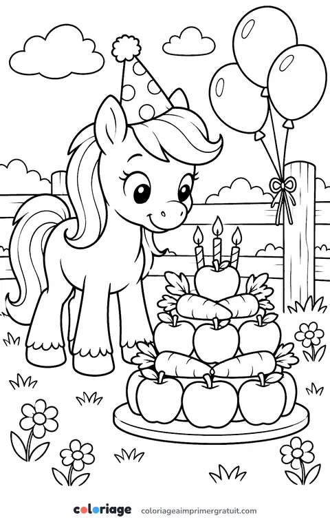 Coloriage anniversaire du poney