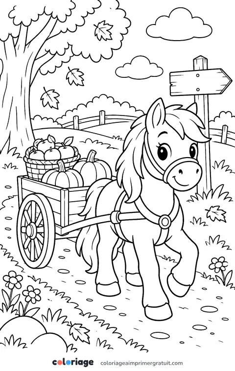Coloriage charrette de pommes