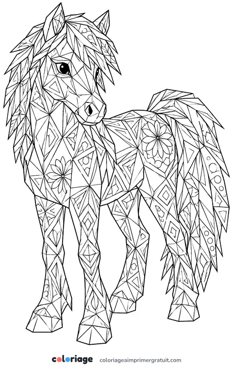 Coloriage poney géométrique