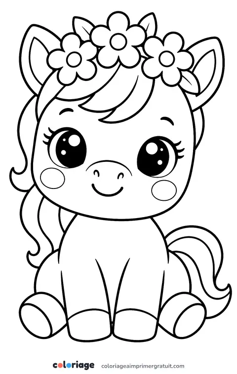 Coloriage poney kawaii