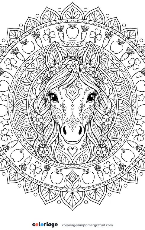 Coloriage mandala de poney