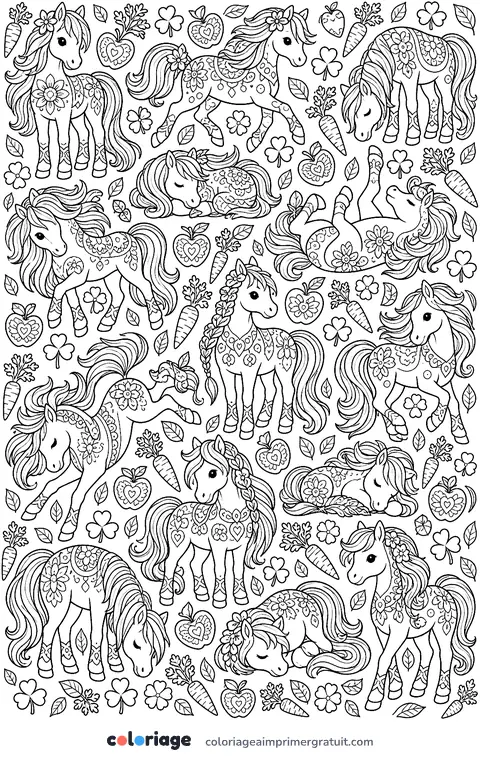 Coloriage motif de poneys