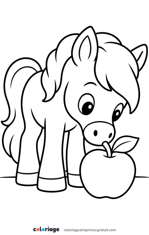 Coloriage poney et pomme