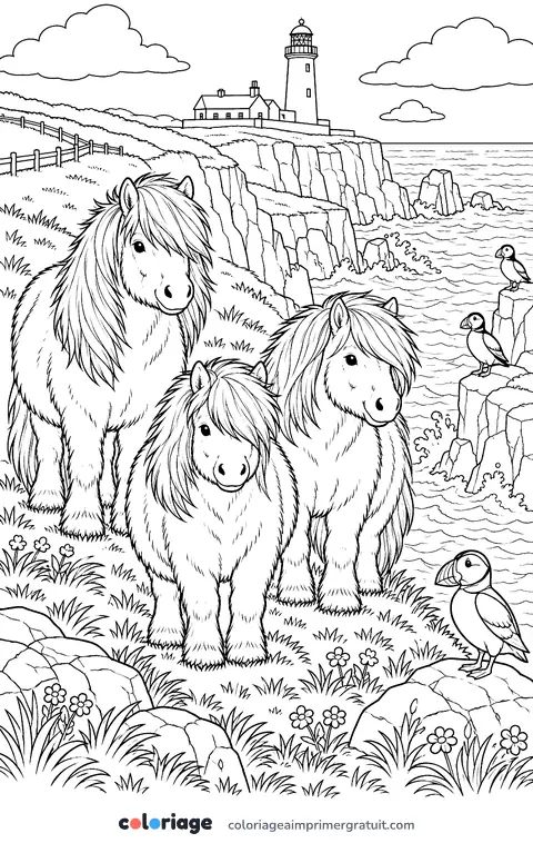 Coloriage shetland sur la falaise
