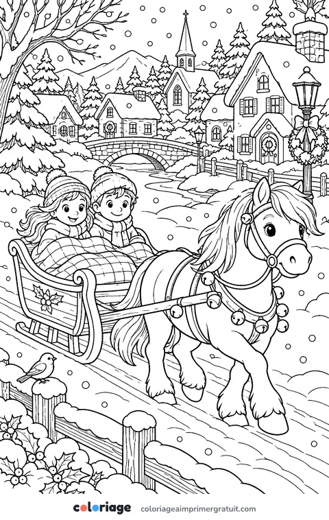 Coloriage traîneau dans la neige
