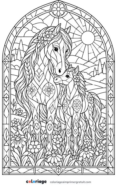 Coloriage poney en vitrail
