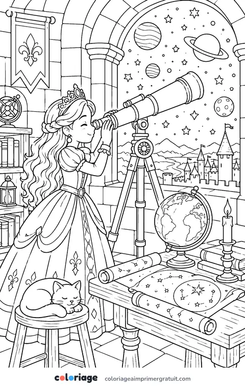Coloriage princesse astronome