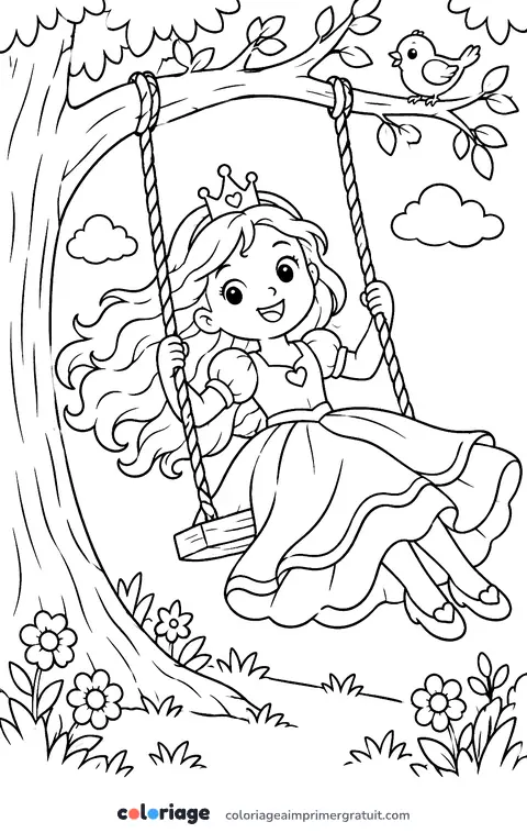 Coloriage princesse sur la balançoire