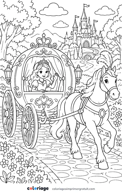 Coloriage princesse dans son carrosse