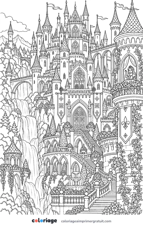 Coloriage grand château de princesse