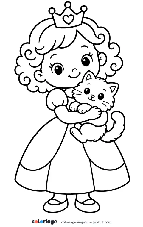 Coloriage princesse et son chaton