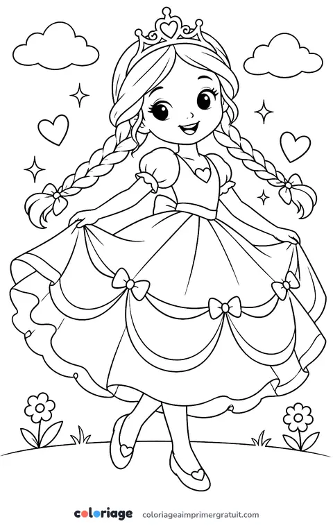 Coloriage princesse qui danse