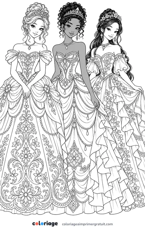 Coloriage robes de princesses du monde