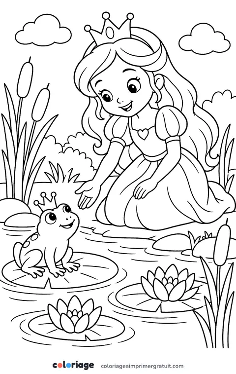Coloriage princesse et la grenouille