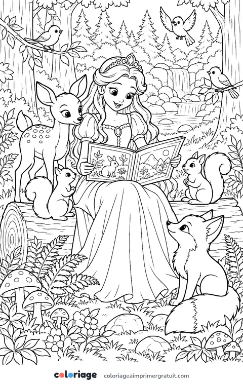 Coloriage princesse qui raconte une histoire
