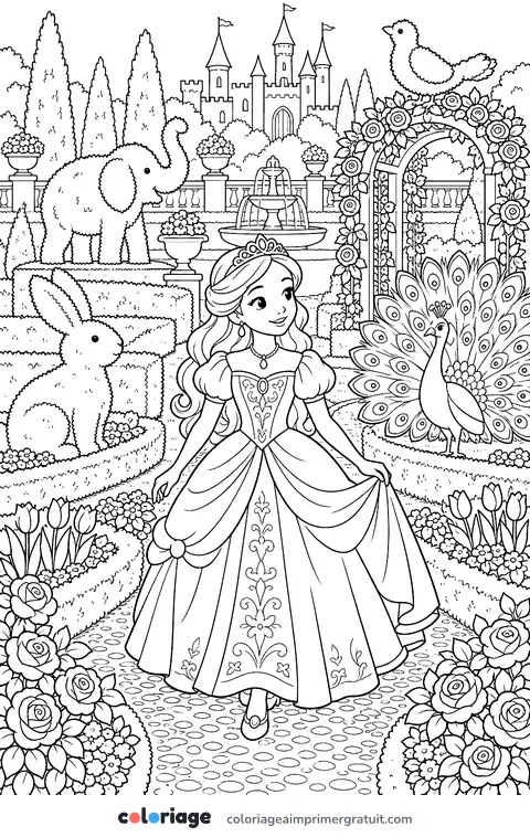 Coloriage jardin du château