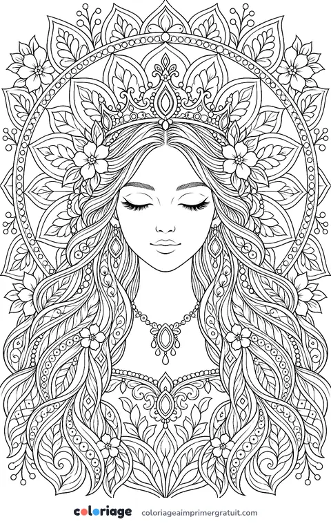 Coloriage princesse mandala