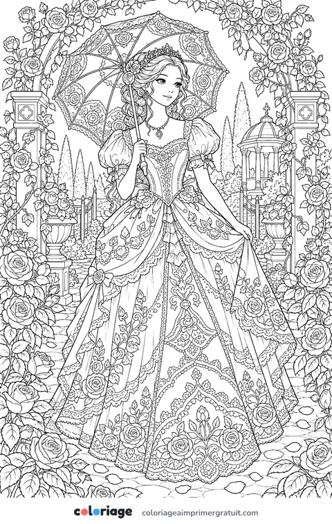 Coloriage princesse à l’ombrelle
