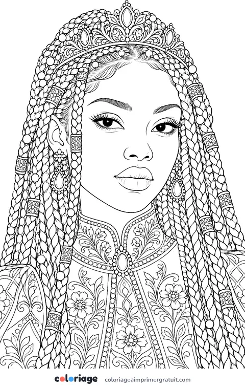 Coloriage portrait réaliste de princesse