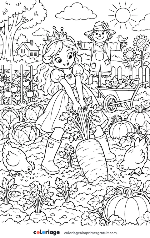 Coloriage princesse au potager