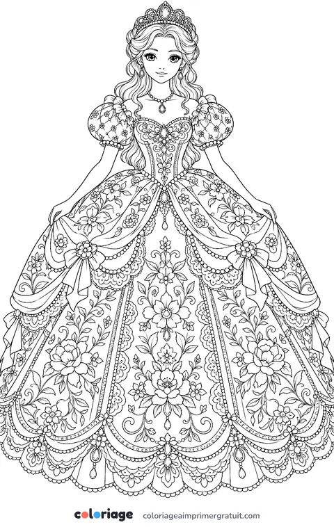 Coloriage robe de princesse zentangle