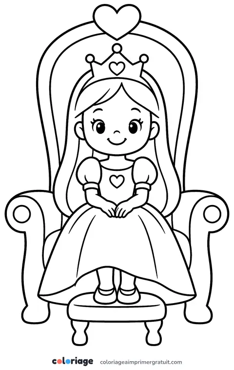 Coloriage princesse sur son trône