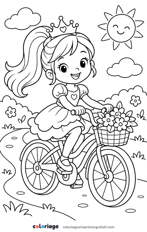 Coloriage princesse à vélo