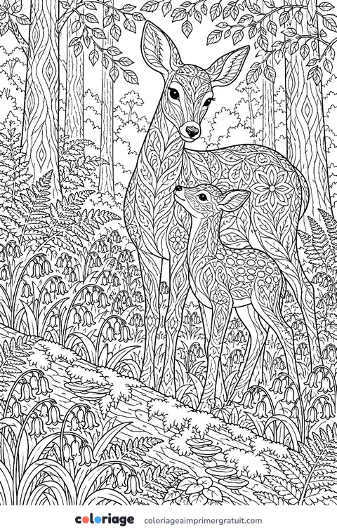 Coloriage biche et faon
