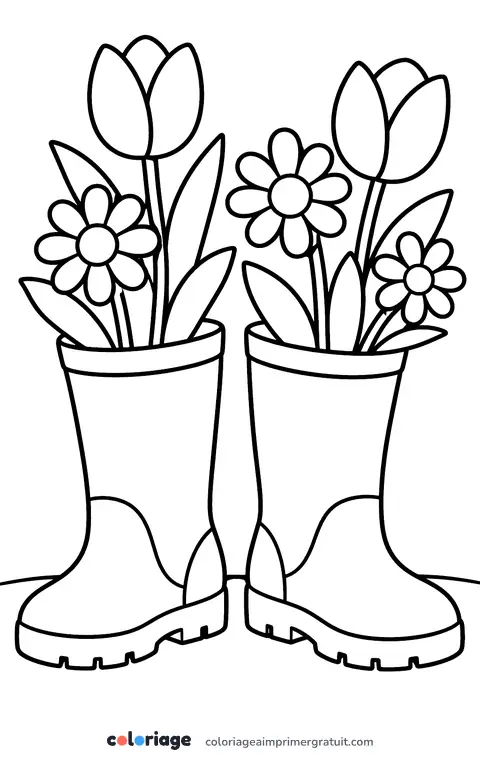 Coloriage bottes fleuries