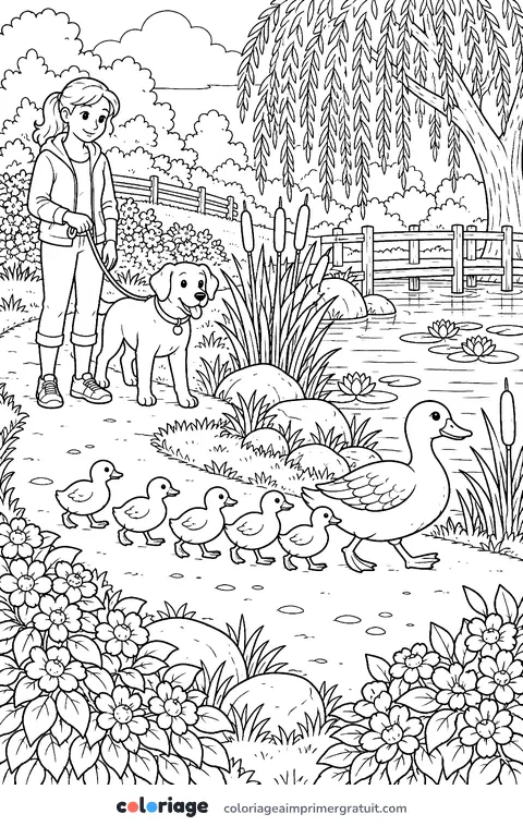 Coloriage cane et canetons