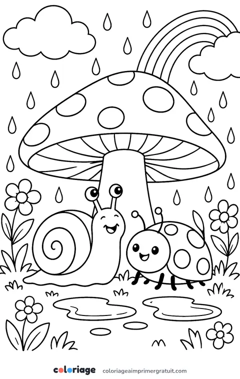 Coloriage escargot sous la pluie