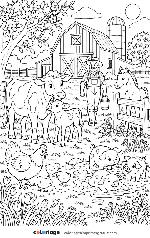 Coloriage les bébés de la ferme