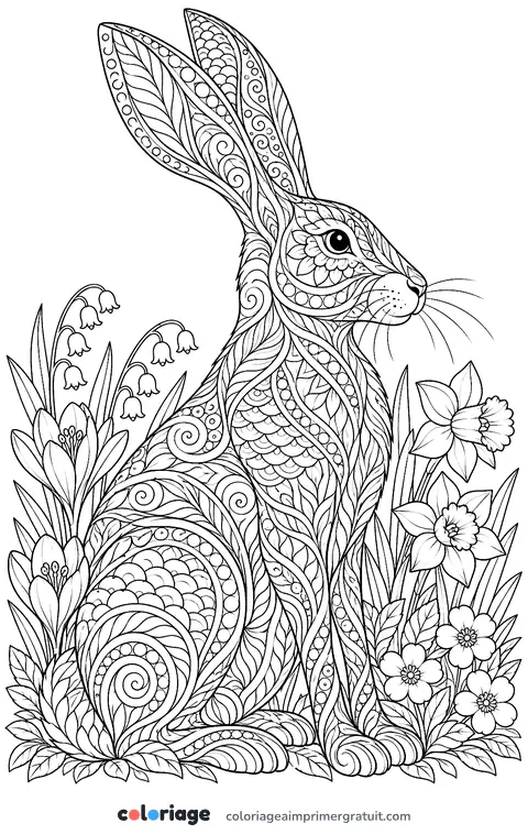 Coloriage lièvre zentangle