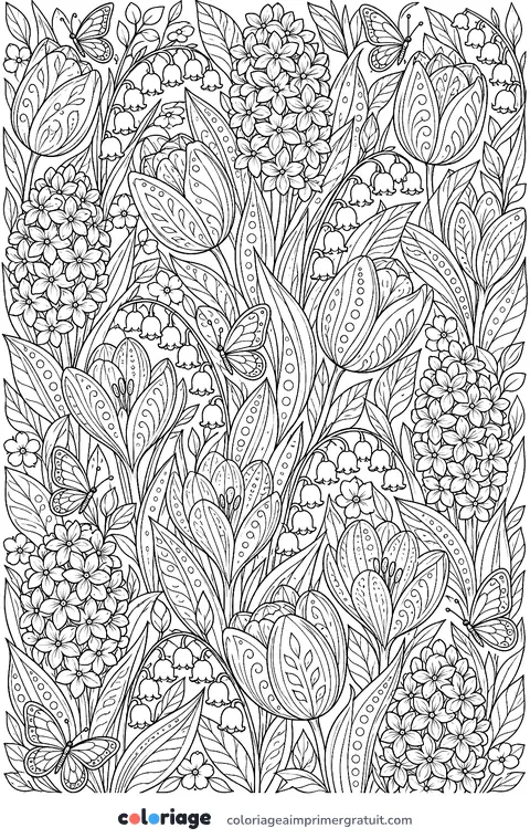 Coloriage motif floral de printemps